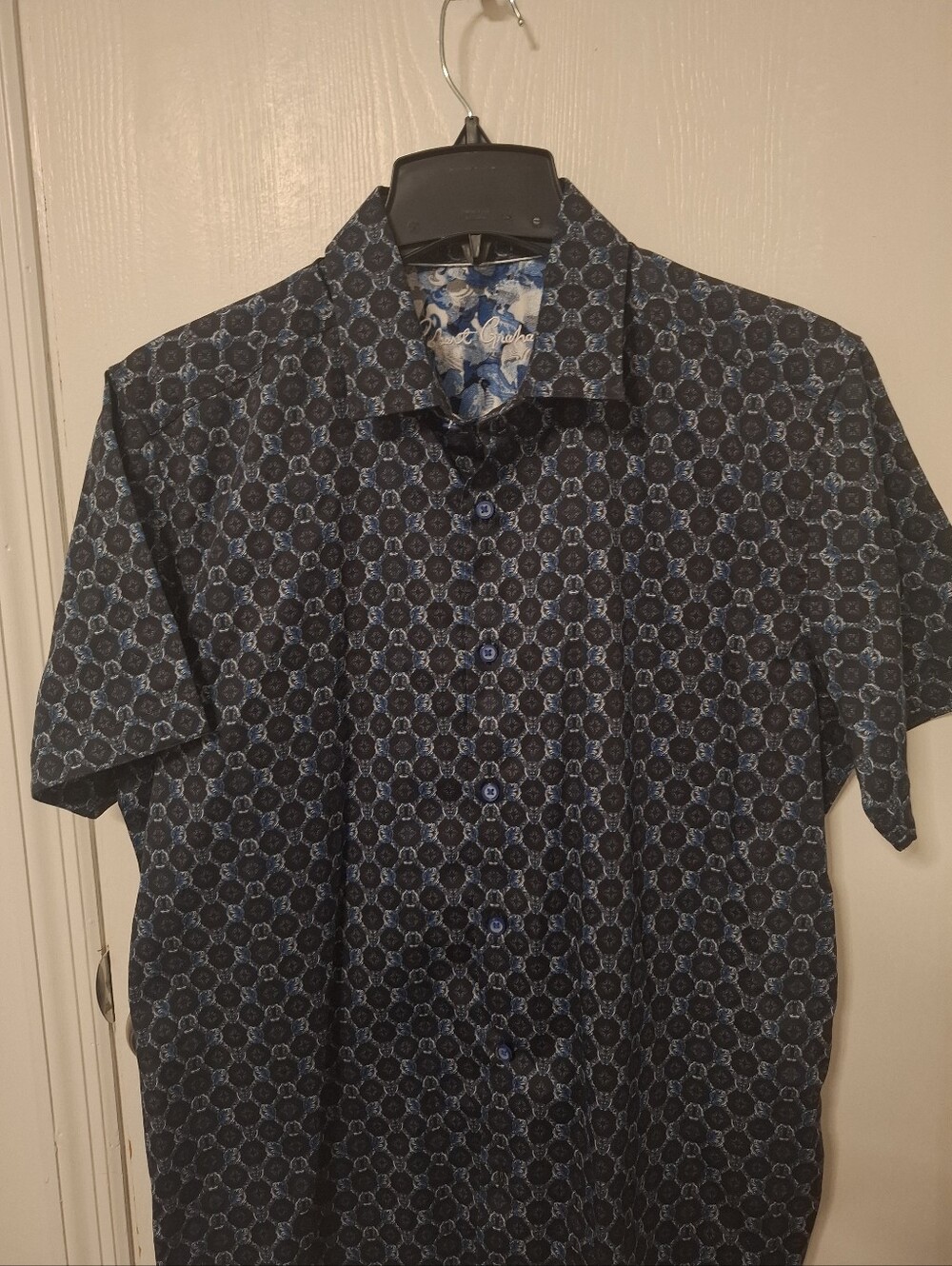 NEW Robert Graham NavyBlue/black Medallion Short-Sleeve Button-Down Shirt